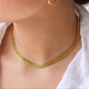 New 18k Gold Plated Chunky Woven Chain Choker Necklace